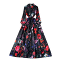 Spring Vintage Casual Midi Dress for Women Empire Printed Lace Vestidos Black