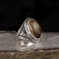 Men's Luxury 925 Sterling Silver Classic Wedding Ring with Cut Diamond and Amber Natural Stone Perfect Wholesale Gift