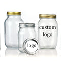 Custom Storage Jar Containers Metal Lid for Pickle Snacks Jam Honey Wide Mouth Glass Mason Jars