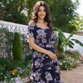 2026  Summer Casual Vacation Beach Boho Chic Ruffled Bell Sleeve Square Neckline Floral Tiered Chiffon Midi Dress
