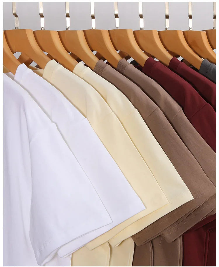 OEM Custom Logo Embroidery Printed Design 280g double yarn heavyweight pure cotton loose fit drop shoulder solid color t shir