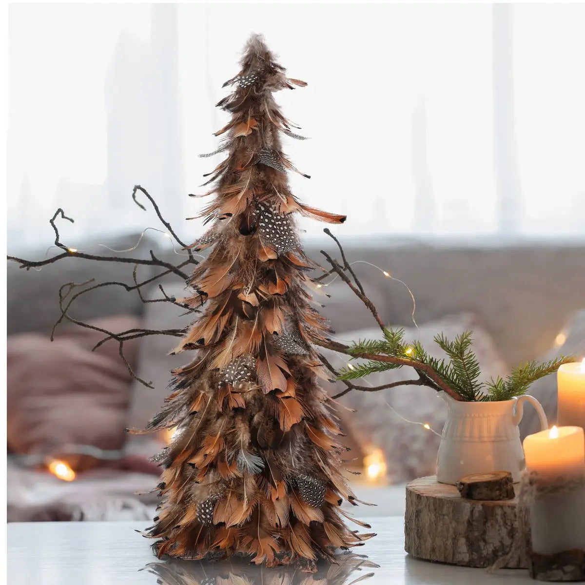 DIY White Feather Christmas Trees for Outdoor Interior Home Office Room Winter Holiday Party Decor Item Ornament Supply