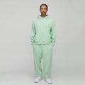 Men's Pastel Green Printed Eco-Friendly Loose Fit Hooded Sweatshirt Kangaroo Pouch Jogger Bottoms Thick Fabric Winter Urbanwear