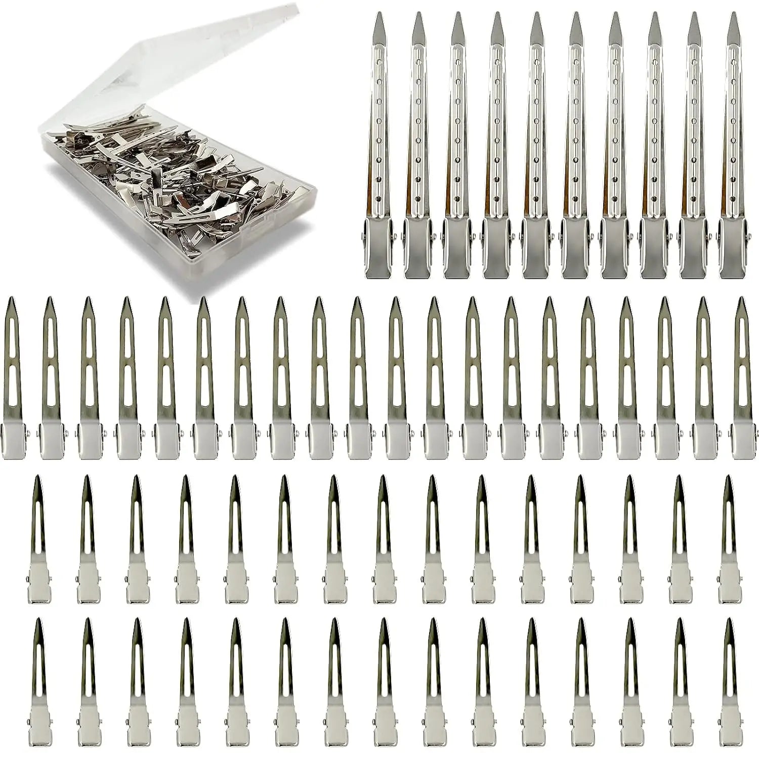 60pcs Silver Metal Styling Alligator Roller Clips for Women's Long Hair Duck Billed Hair Pins Sectioning Hair Extension Tools