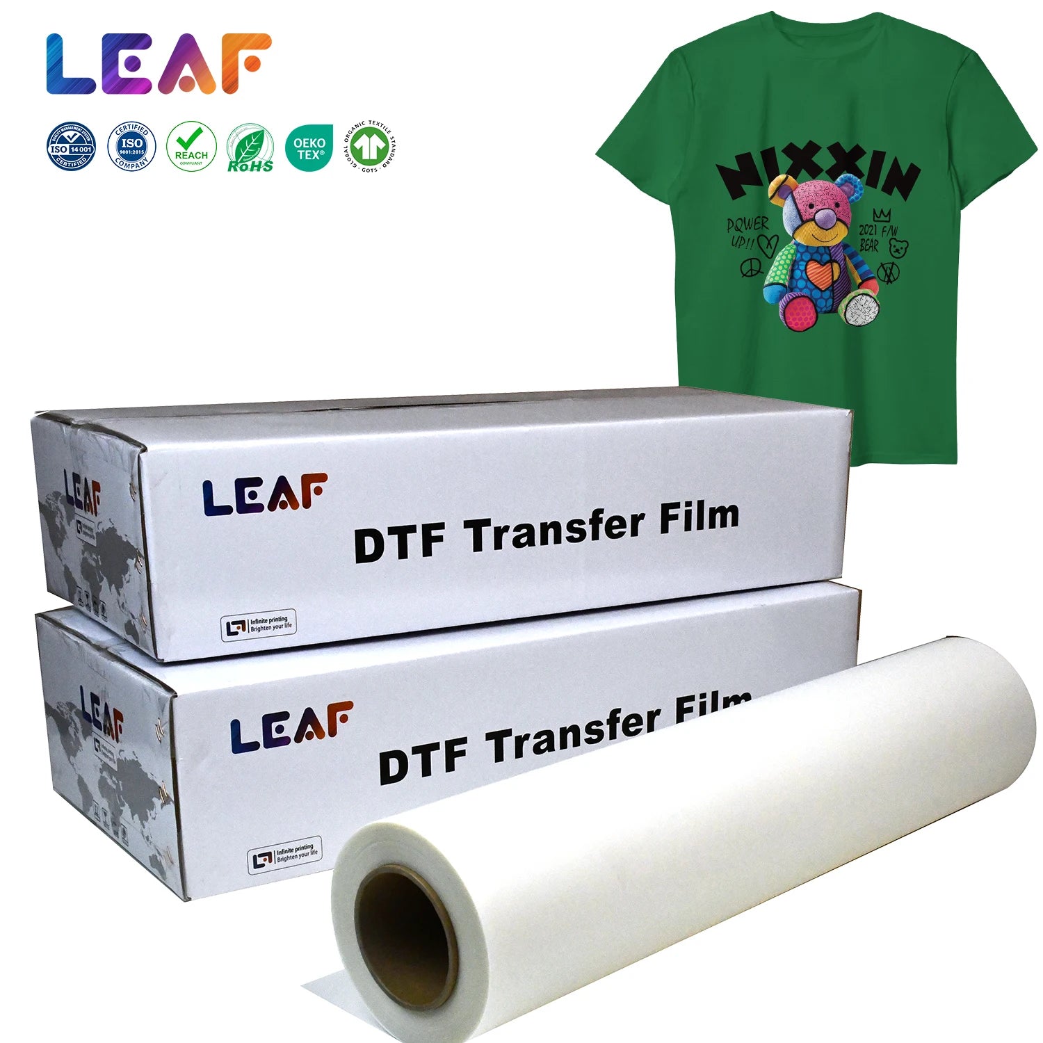 LEAF DTF Film Heat Transfer Printing PET Film Cold Peel Hot Peel 30cm 60cm Film Dtf  Roll Film DTF Printer