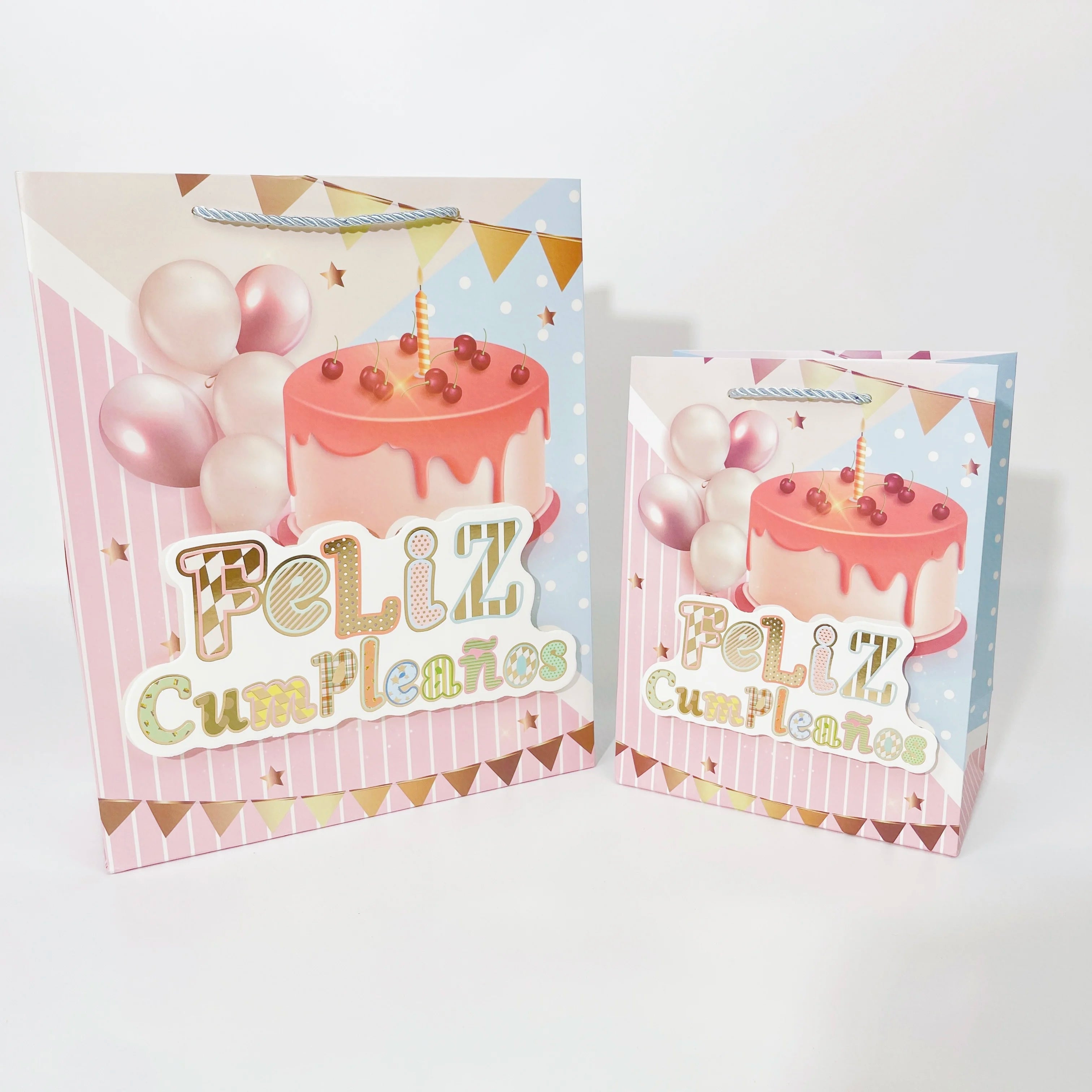 Large Size Birthday Packaging Custom Handles Print Logo Jewelry Packaging Shopping Paper Bag Gold Foil Pink Gift Paper Bag