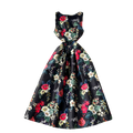 2024 Summer Vintage Sun Midi Dress for Women Sleeveless Empire Printed Lace Vestidos Black