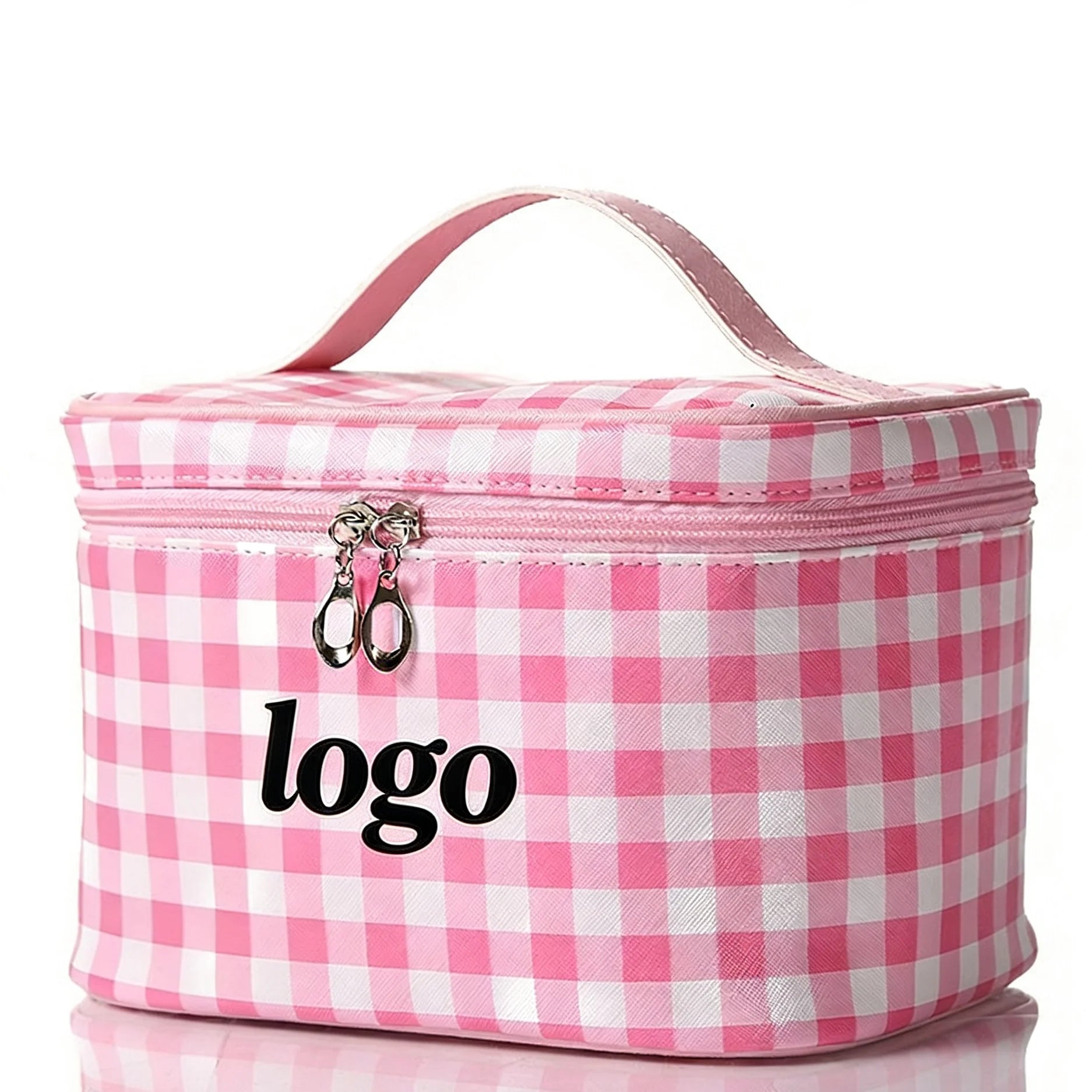 SW Classic Plaid Cosmetic Case Gingham Makeup Bag Custom Logo Printing Polyester Waterproof Zippered Toiletry Pouch for Travel