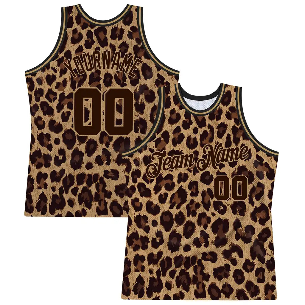 2025 Unisex Custom Brown Gold 3D Leopard Pattern Breathable 100% Polyester Basketball Jersey Retro Design Digital Print Laker