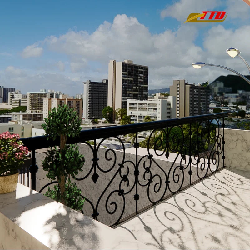 Modern Wrought Iron Custom Balcony Railing Designs for Villa Outdoor Metal Stairs