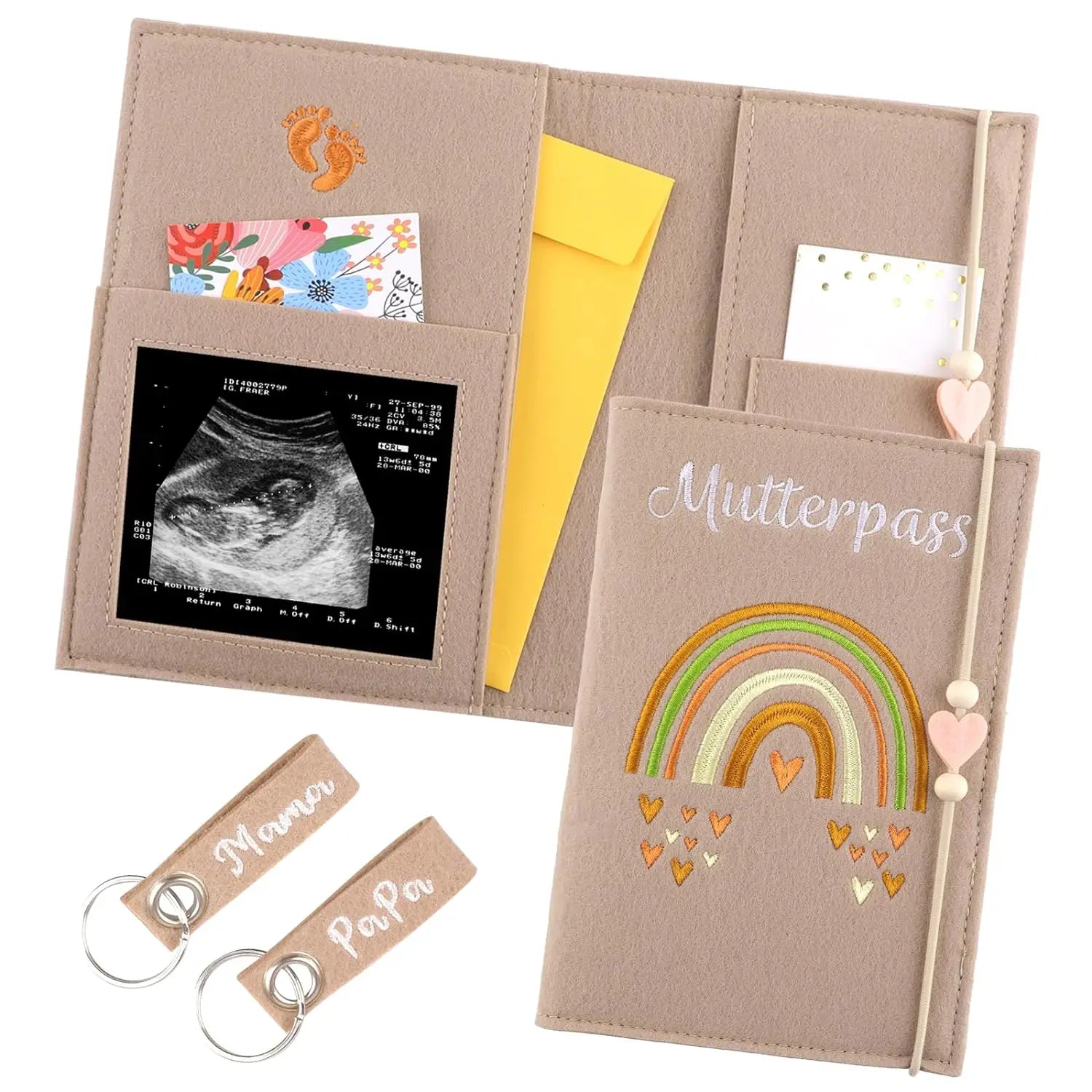 Handmade Protective Personalized Beige Felt Custom Document case Document Maternity Passport Cover With Key Rings
