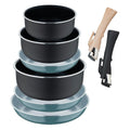 Set of 3 Frying Pans 182024cm with Removable Handle Green + 3 Saucepans 161820cm with Removable Handle Black - Pressed