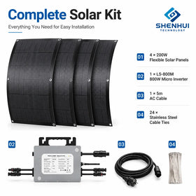 800W Plug in Solar System with 4pcs 200W Flexible Solar Panels Microinverter UK Plug Balcony PV Solar Kit Solar System UK