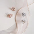 Rose Gold Plated Princess Cut Flower Snow Flake Zircon Stud Earrings Classic Sterling Silver Party Gift