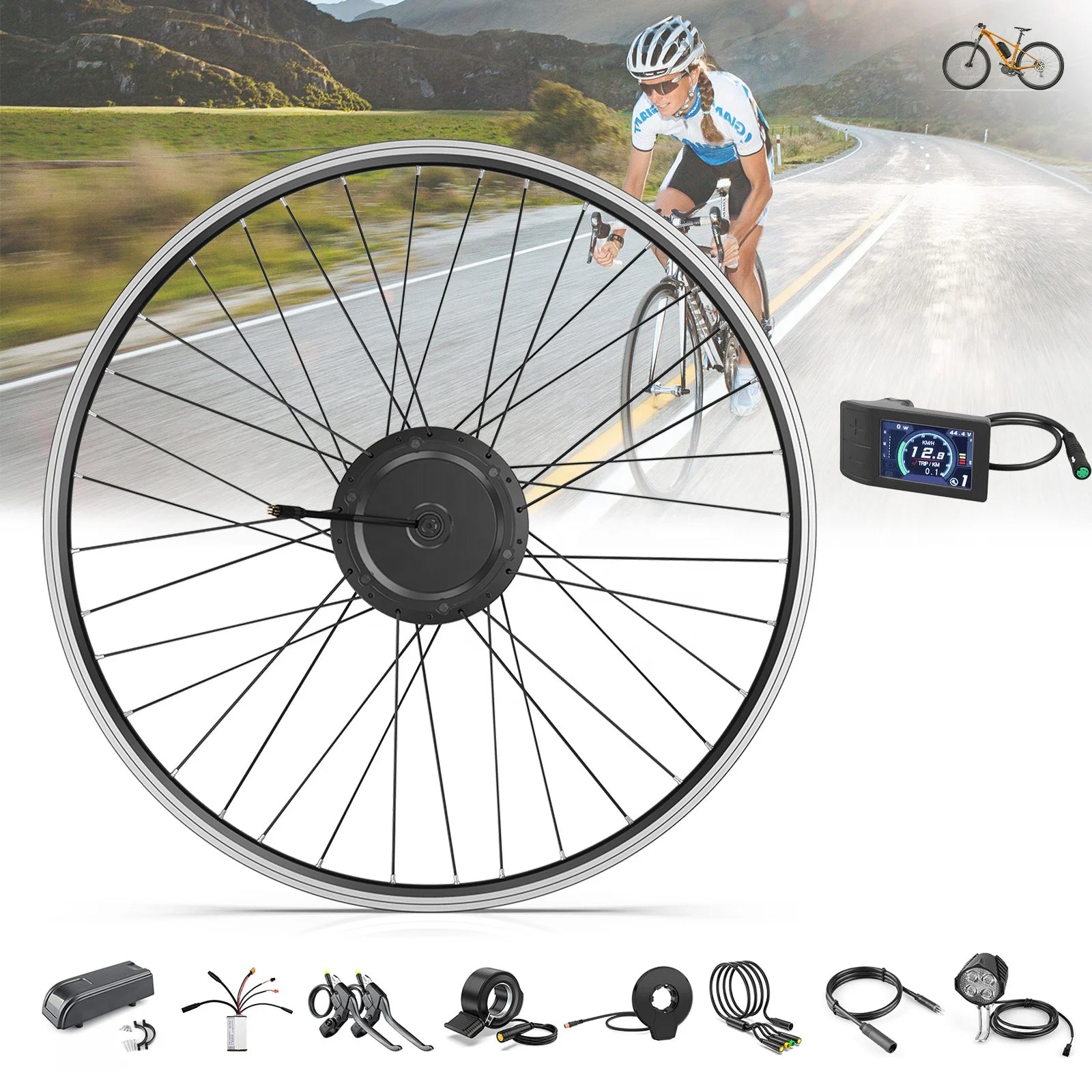 48V 500W 750W 1000W High Power Brushless Lithium Battery Hub Motor LCD Display Disc Brake Conversion Kit for Electric Bikes