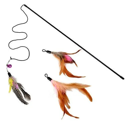 Royal Blue Retractable Funny Pet Toys Wood Stick Rod fairy Interactive Teaser Wand Indoor Chicken Feather Toy for Cat Game