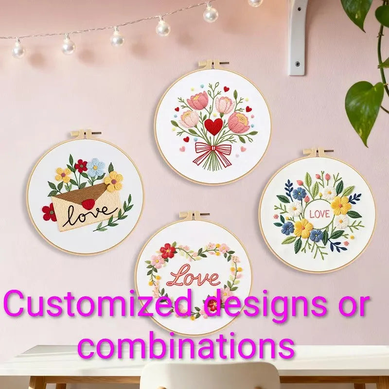 Cute Flower Embroidery Kits for BeginnersAdults Starter Cross Stitch Kit DIY Needlepoint Kits
