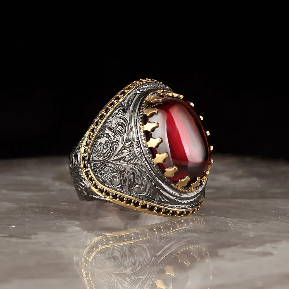 Wholesale 925 Sterling  Made Ottoman Style Men's Ring. Rhodium and Gold Bi-color  Turkey