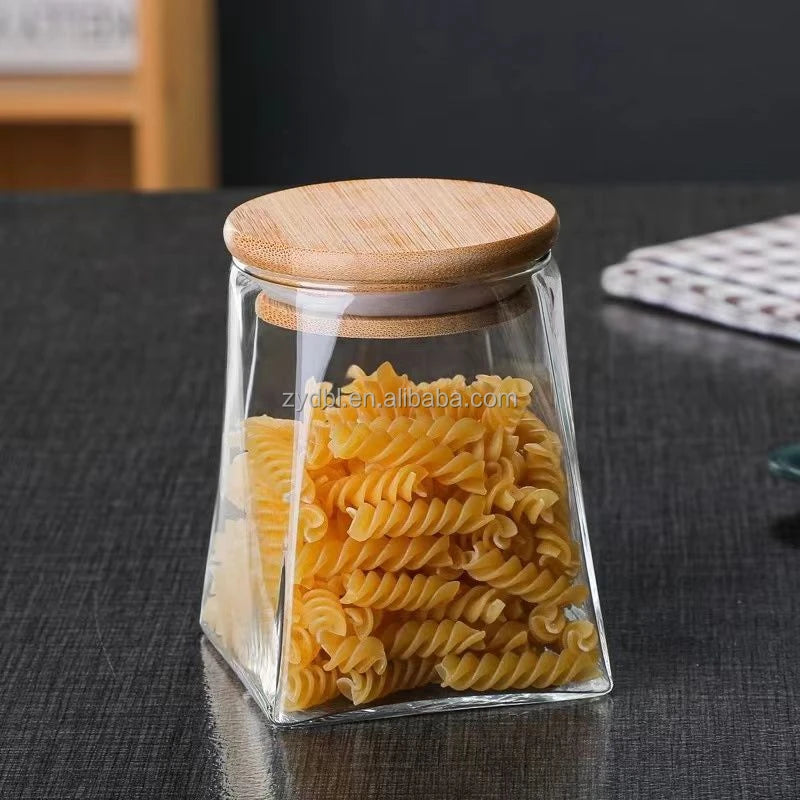 High-Borosilicate Glass Storage Jars with Bamboo Lids Classic Design Square-Corner Food Containers for Kitchen Pantry Present