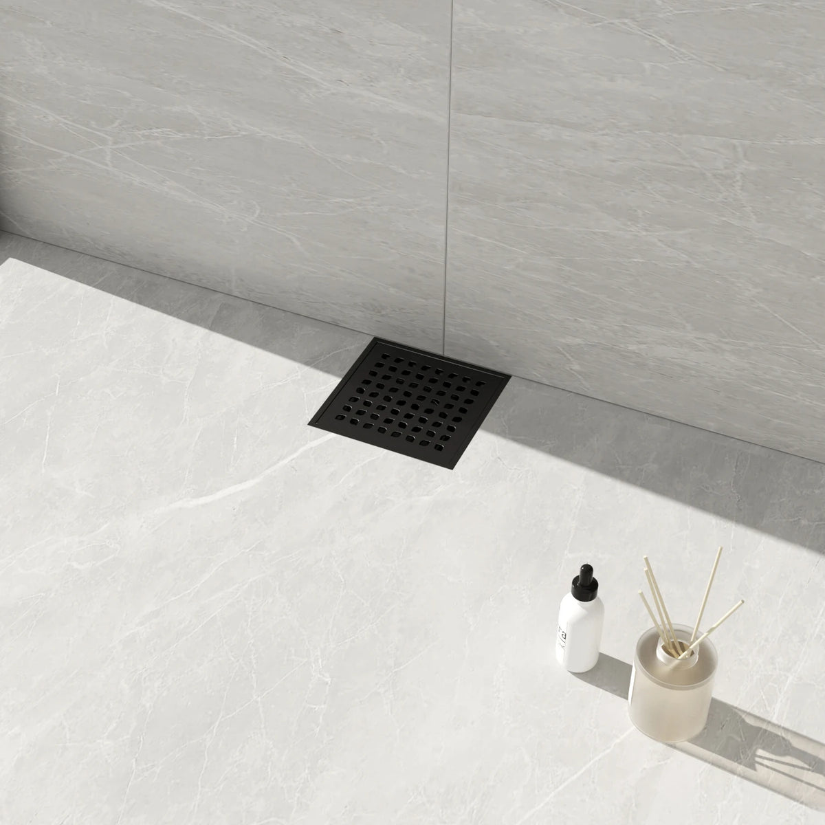 Dropshipping Available Modern 6x6 Inch Black Stainless Steel Square Floor Drain Rectangle Design Plastic Base for Bathroom Use MegaBDM