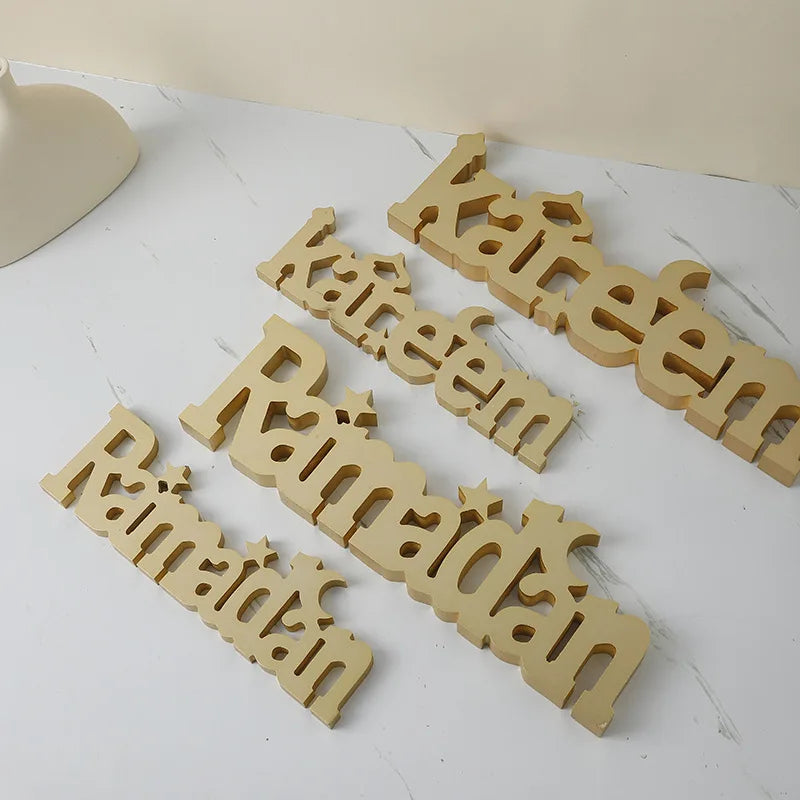 Golden Letter EID Mubarak Decorative Ornament Ramadan Kareem Wooden Letter Tabletop Muslim Islamic Gifts Party Decoration