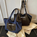 Korean Reversible Leopard-print Canvas Tote Bag for Women New Arrival Denim Casual Slouchy Shoulder Bag Large Capacity Tote Bag