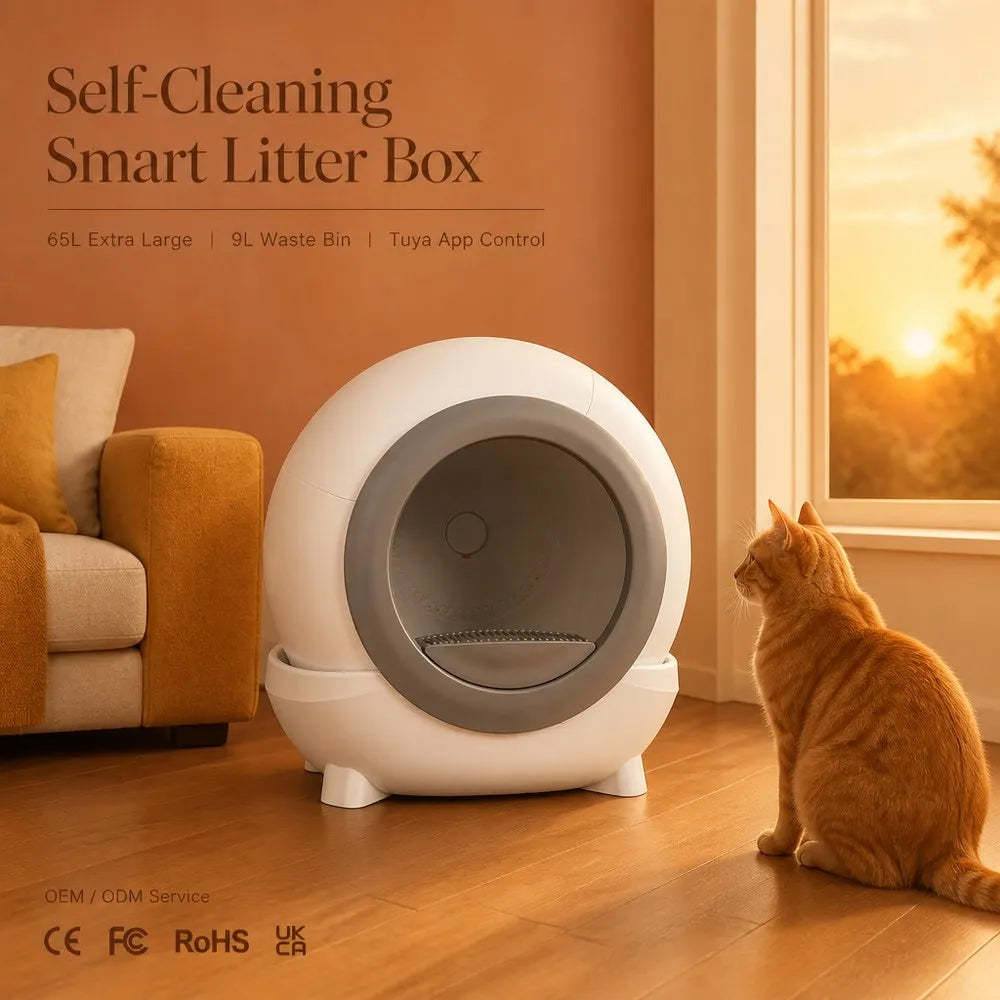 Automatic Cat Litter Box Round Enclosed Self Cleaning Quiet Smart Electric Rotating Pet Toilet MegaBDM