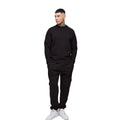 Unique Black 2pc Crew Neck Sweatshirt Jogger Pants Set Fleece Streetwear Tracksuit with Side Cargo Pocket Design Custom Apparel