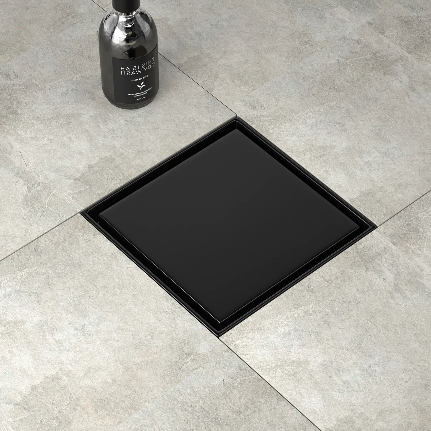 Bathroom Black Stainless Steel 6x6 Tile Insert Floor Drain Hidden Style with Free US Delivery