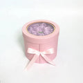 Transparent Cylinder Wedding Gift Box with Ribbon Flower Bouquet Separate Closure Lid Embossed Printing Rotate Paper Design