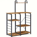 4-Tier Metal  Storage Cabinet with Hanging Hooks Microwave Stand Home Organizers for Kitchen & Living Room