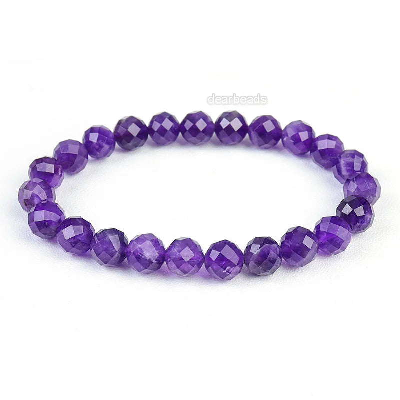 NEW Arrived Natural Round Faceted Amethyst Sunstone Elastic Gemstone Beaded Bracelet for Healing Woman Bracelets Making 8mm