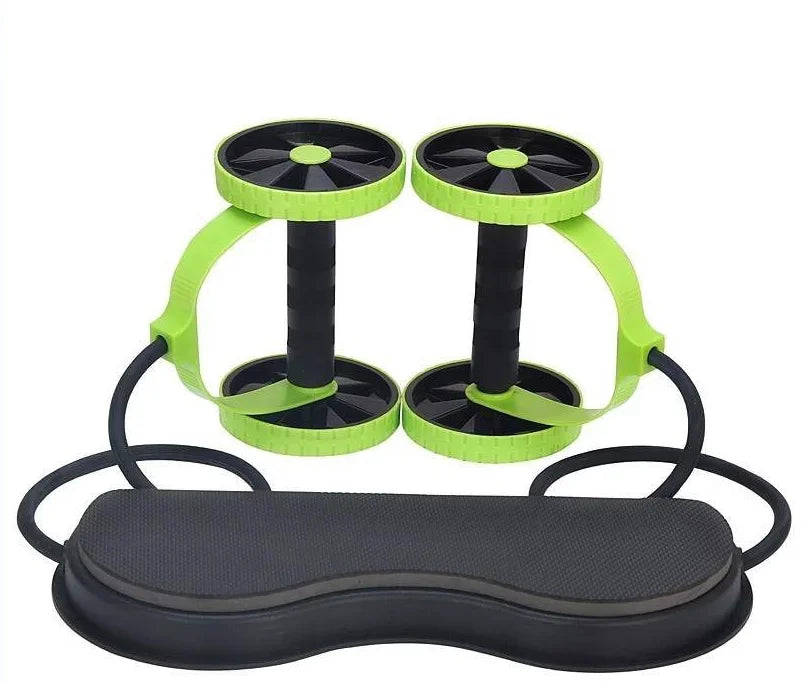 Resistance Rope Roller Wheel for Men & Women Home Use Double-Wheel Abdominal Trainer With Pulling Straps