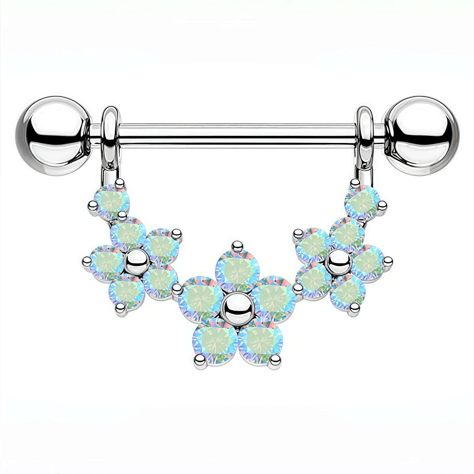 High-Quality Sparkling Zircon Flower Nipple Ring - Stainless Steel Women's Piercing Jewelry