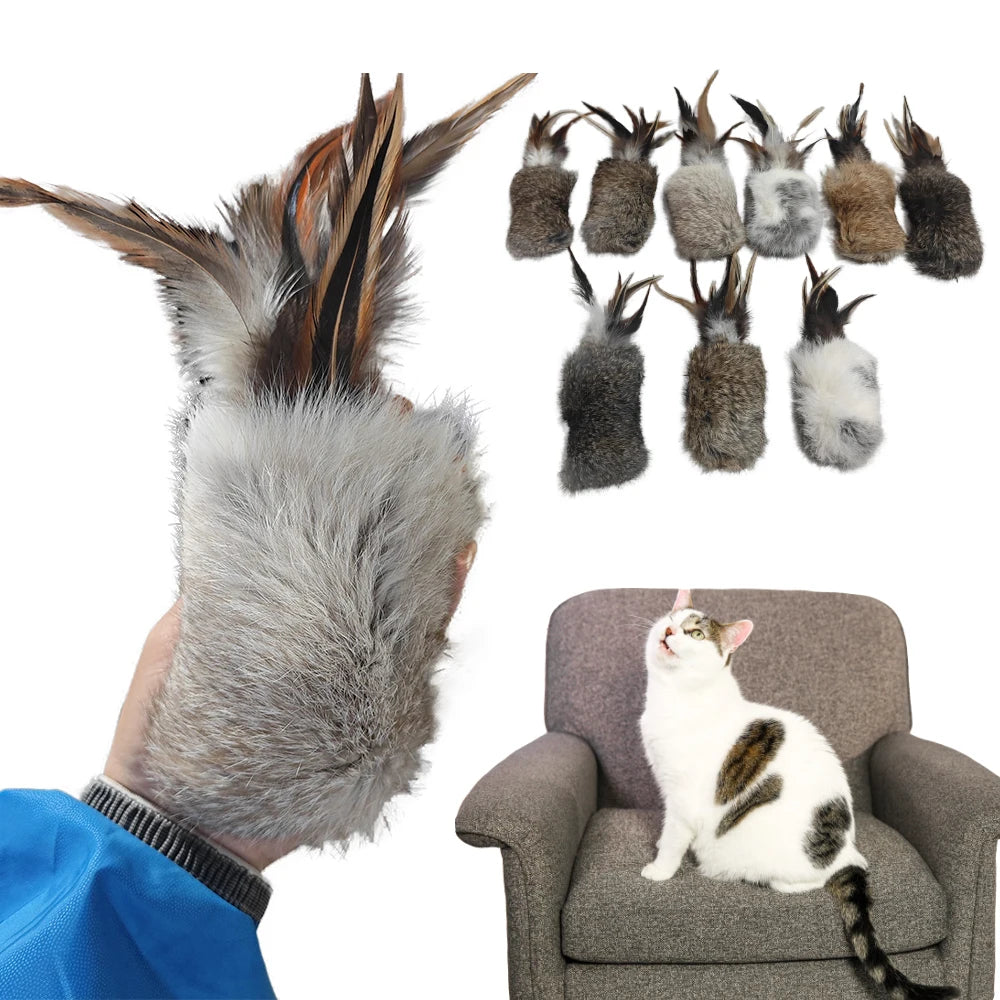 Funny Cat Plush Tail Teaser Wand Toy Kitten Cat Exercise Playing Accessories Rabbit Tail Fur Interactive Pet Supplies