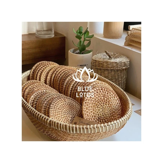 FAST SELLING Traditional Design Rattan Placemat Blue Lotus Vietnam Customizable Shapes for Home Office Use Sustainable Practical