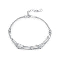 SL6644 Double Layer Chain Stackable Bracelet 925 Sterling Silver Cubic Zirconia Inlaid Paper Clip Chain Bracelet for Women Girl