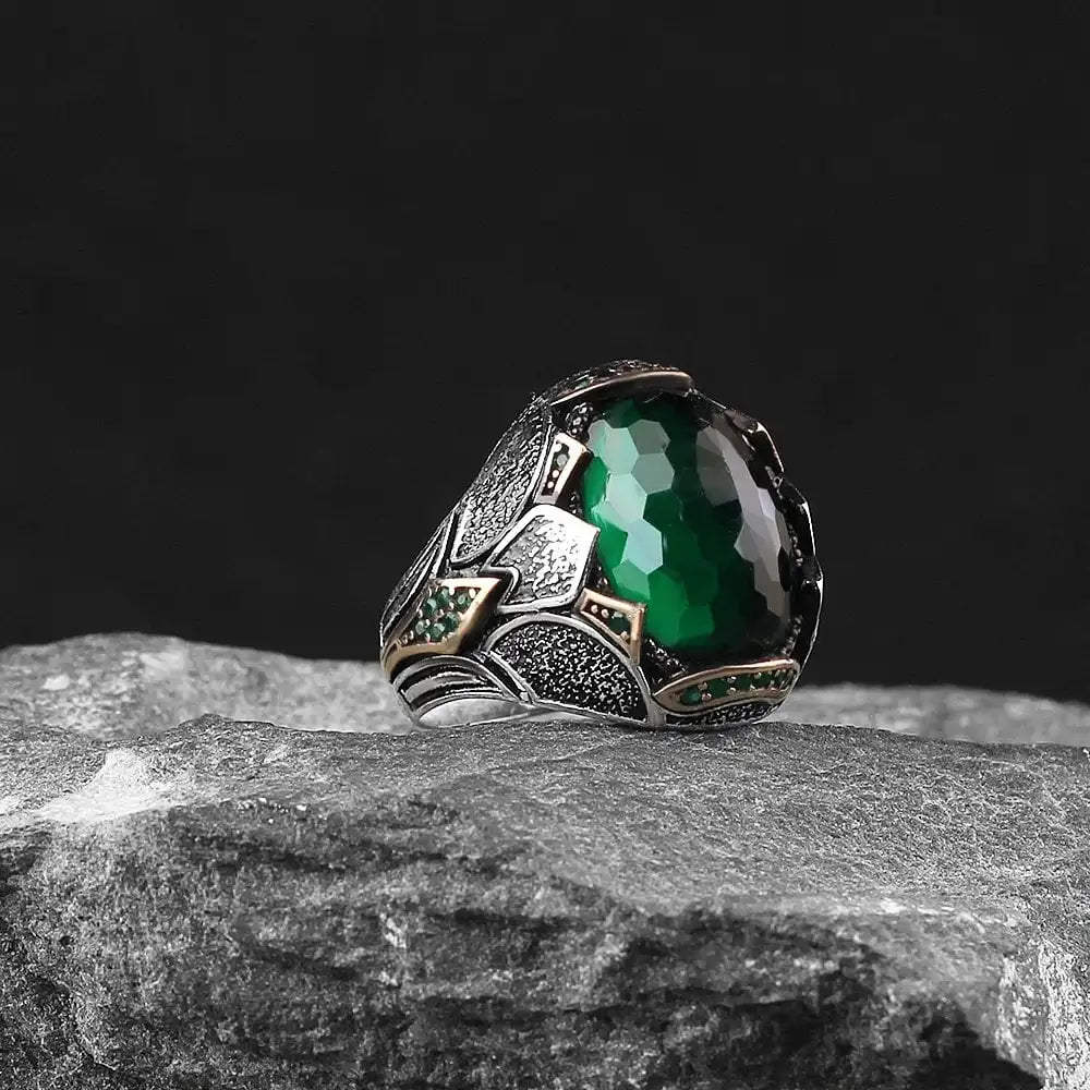 Azuris Wholesale 925 Sterling Silver Men's Ring Ottoman Style From Turkey Naturel Aqeeq Stone Fashion Rings Model VALKH1039