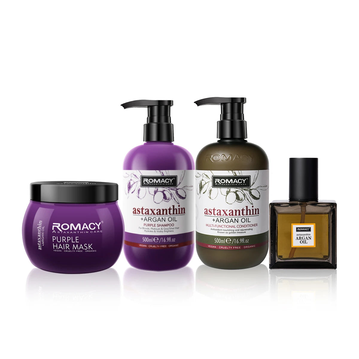 Romacy Salon Remove Yellow Color Purple Shampoo Repair Damaged Hair Shiny Silver Purple Hair Mask Hair Aragn Oil Natural Shampoo
