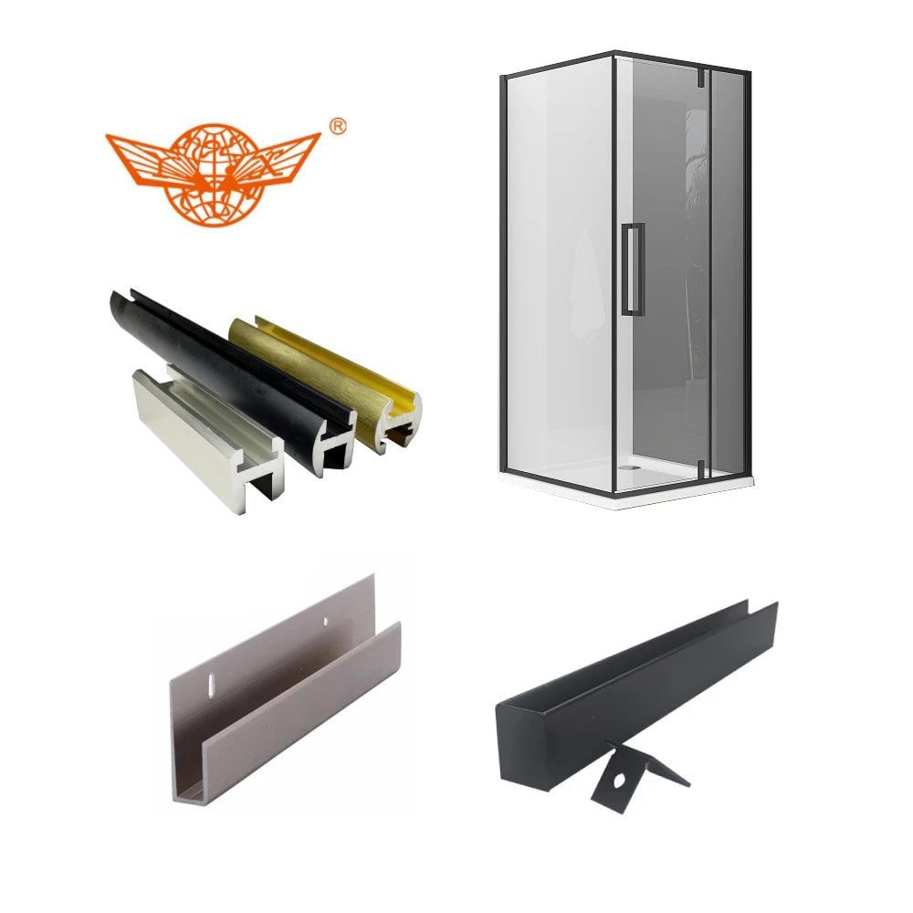 Aluminum Alloy U-shaped groove Black Aluminum Trough Shower Room Glass Edge Banding Partition Pre-installed Card groove