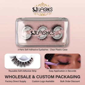3/6 Pairs Self-adhesive Lashes Glue Free with Applicator 3D Synthetic Fiber Reusable Waterproof Custom Logo Factory Free Sample