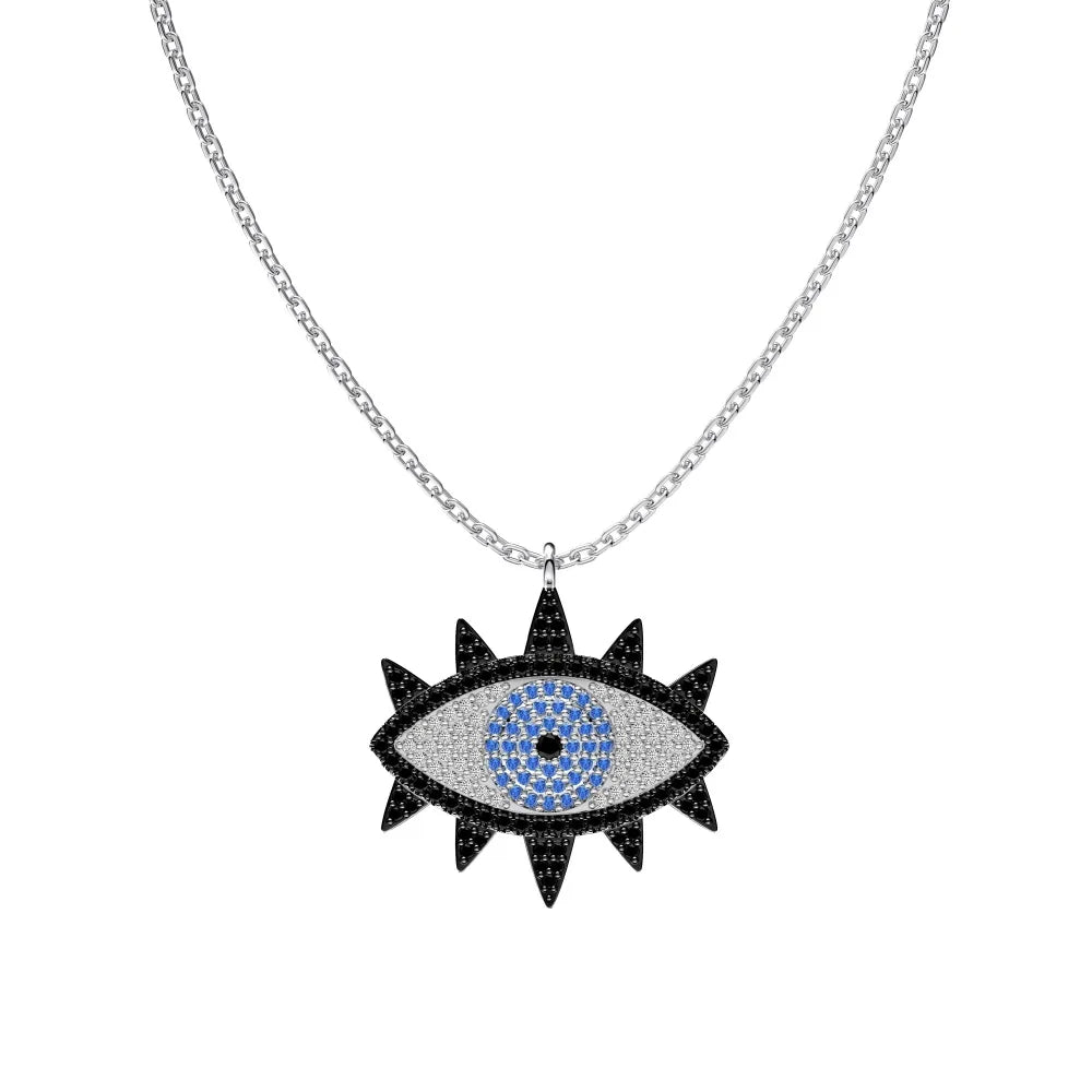 Dylam S925 Sterling Silver Lucky Black Blue Evil Eye Charm Necklace Cz Cubic Zirconia Wedding Necklaces for Women Jewelry Gift MegaBDM