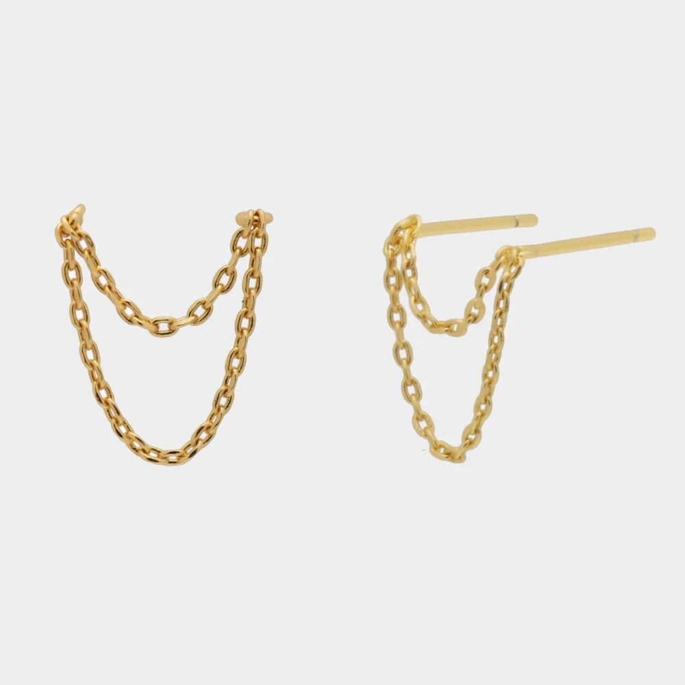 CANNER Double Tassel Chain Hypoallergenic 18k Jewelry Long Chain Stud Tassel Earrings 925 Silver Layer Tassel Chain Earrings