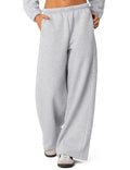 Hot Selling Winter Womens Custom Fleece Lined Uncuffed Flat Front Wide Leg Sweatpants with Pockets