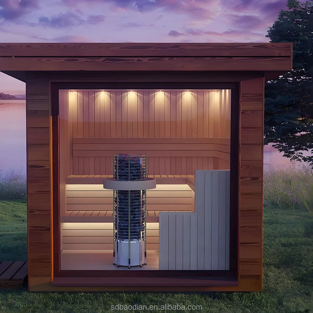 Modern Design Outdoor Cube Room Solid Red Cedar Square Hemlock Wood