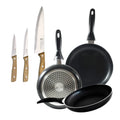 Set of 3 San Ignacio frying pans (16 20 24cm) pressed aluminum suitable for induction + Set of 3 stainless steel kitchen