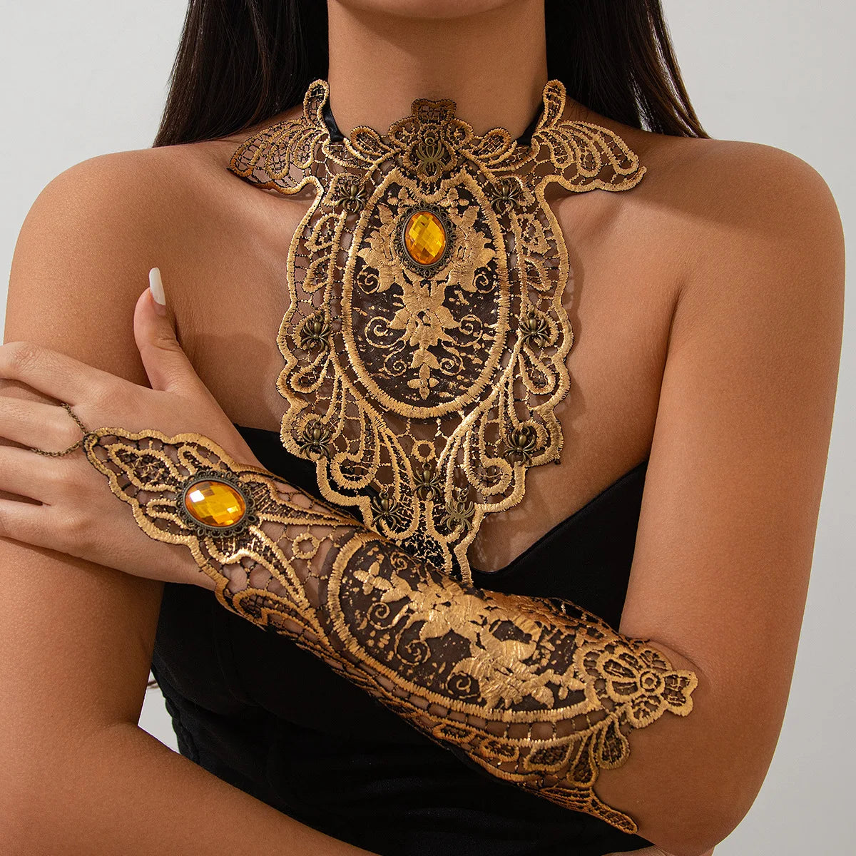 Fenyi Wholesale Jewelry Party Lace Dance Performance Accessories Finger Bracelet Necklace Set Indian Style Arm Chain Women