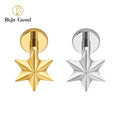Titanium 3D Star Internal Thread Labret Stud 16G Six Point Star Cartilage Earring Flat Back Helix Tragus Piercing