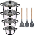 SAN IGNACIO Hita 8-piece stainless steel cookware set suitable for induction hobs with a set of 3 silicone kitchen utensils.
