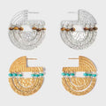2025 New Tribal Totem Textured Turquoise Multi-Layer Circle Earrings Tiger Eye Stone Beads Jewelry Factory Wholesale